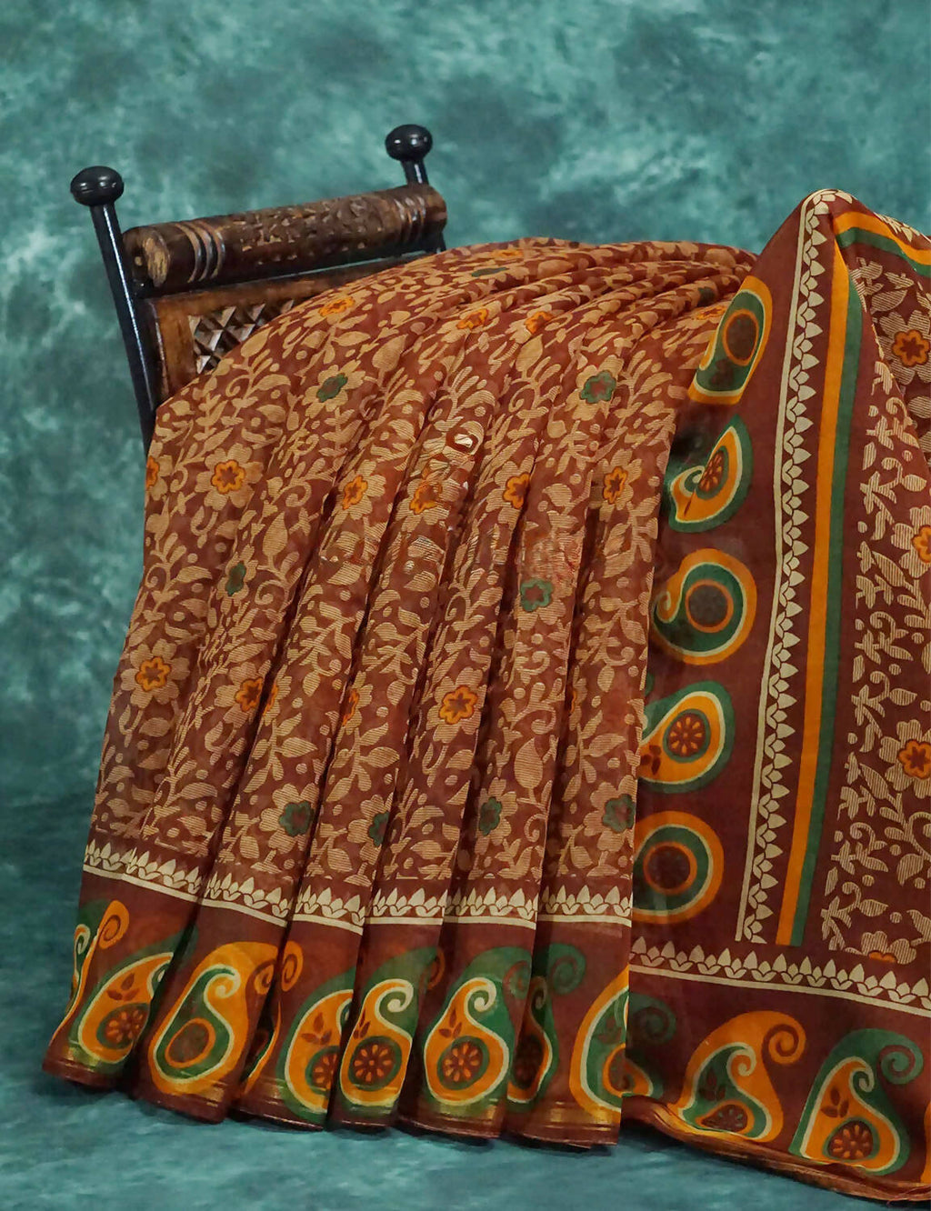 Maroon Brown Mix Floral PrintSemi Chanderi Saree By Gayathri Reddy Designer Studio