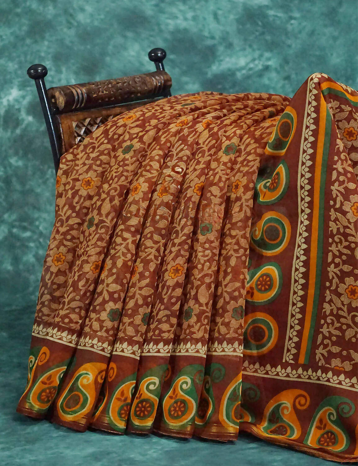 Maroon Brown Mix Floral PrintSemi Chanderi Saree By Gayathri Reddy Designer Studio