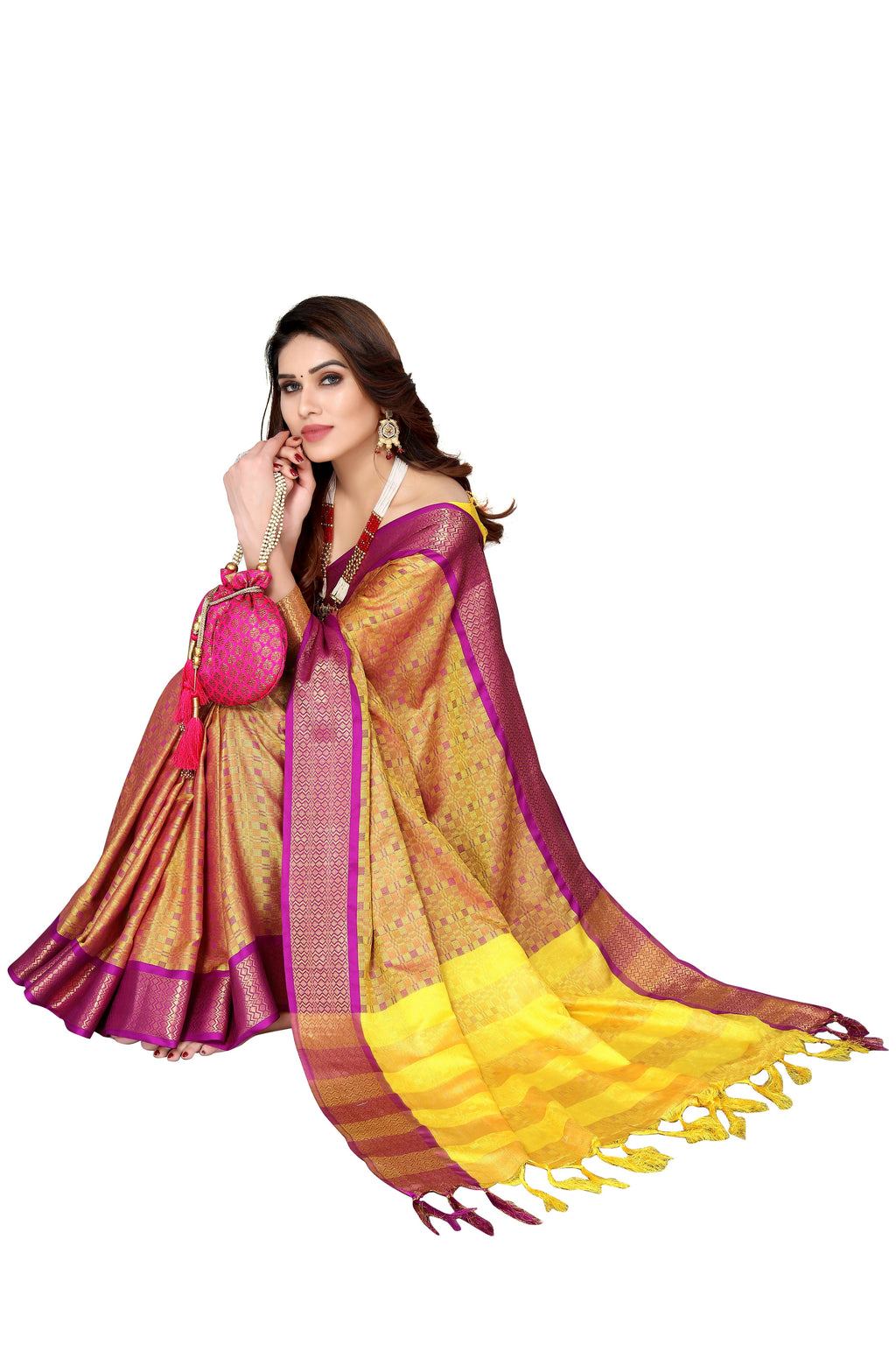 Vamika Weaving Yellow Cotton Silk Saree