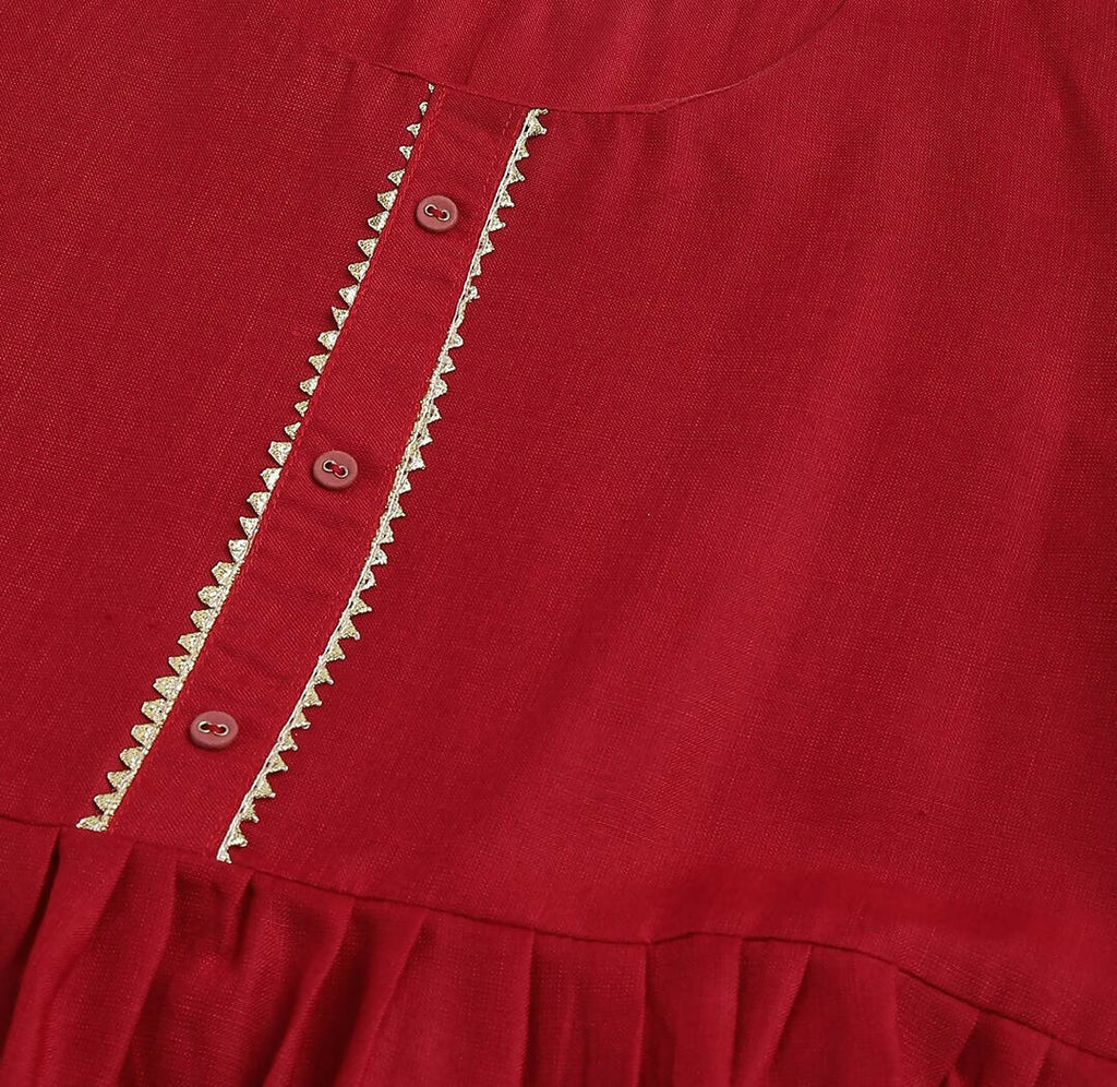 Red Poly Cotton Solid Nayra Cut Kurta - Tirtha