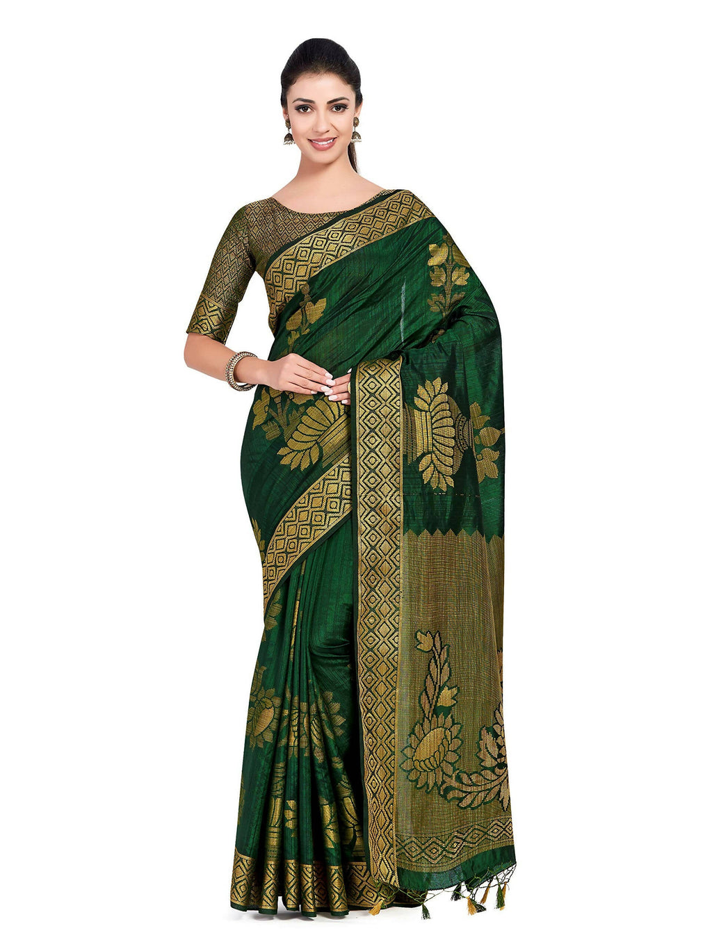 Mimosa Women's Dark Green Kanchipuram Art Silk Saree