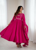 Joban Fashion Dark Pink Kurta Set Chanderi Sequence Embroidery Work