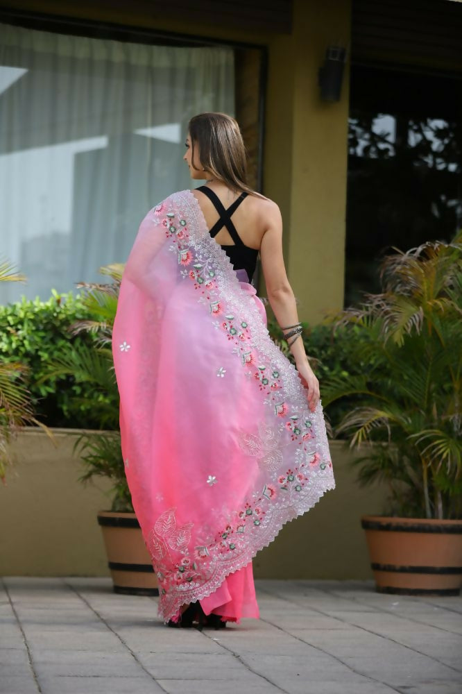 Vamsee Sanyogita Sanyogita - Pink Organza Saree