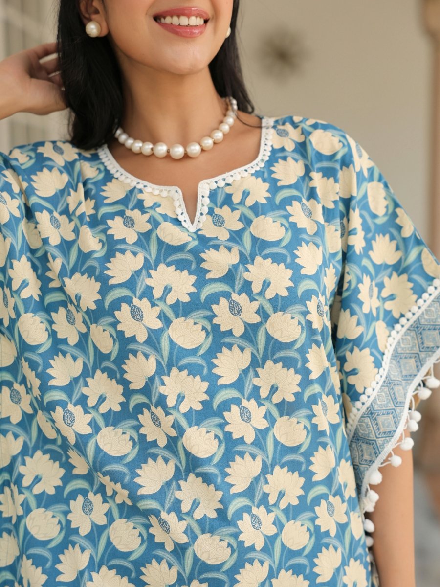 Aramya Kaftan Soft Cotton Floral Print Women's Kurta - Blue