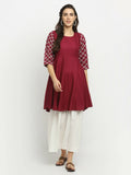 Rudra Bazaar Wine Lace Work Flared Kurti with Sharara
