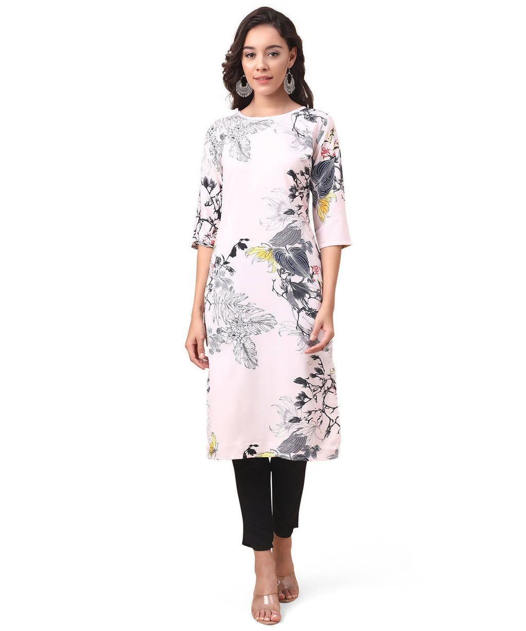 Vamika Cream French Crepe Printed Party Wear/Casual Wear Kurti