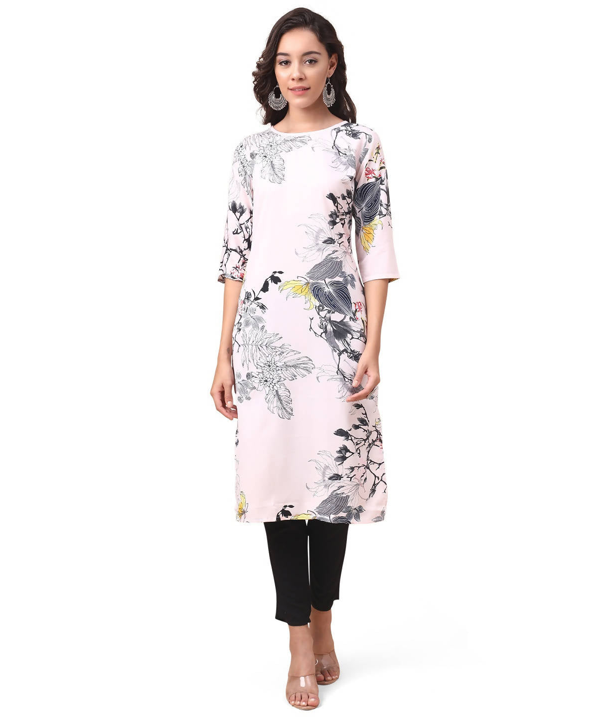 Vamika Cream French Crepe Printed Party Wear/Casual Wear Kurti