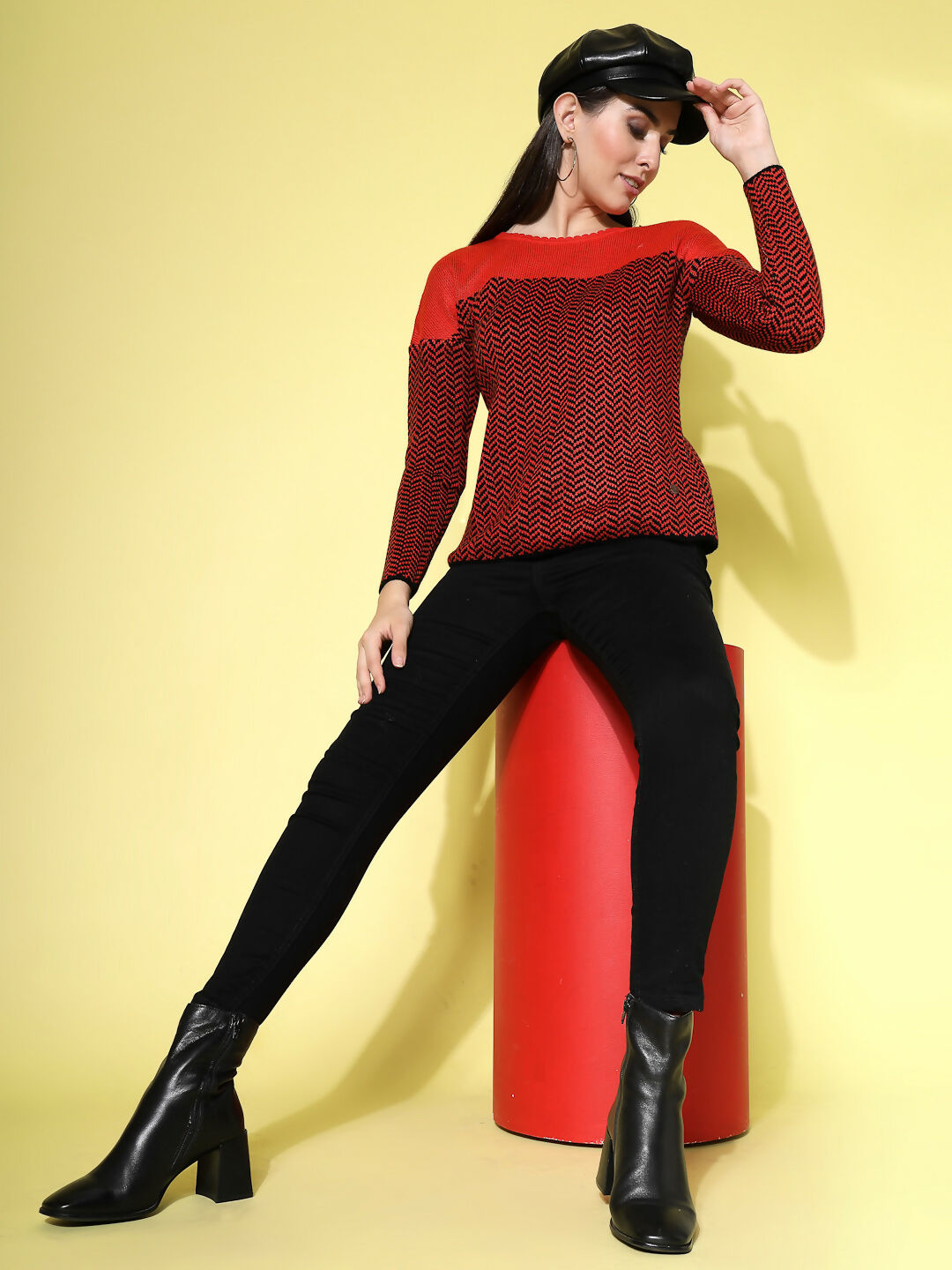 Women Winter Rust Acrylic Sweater - Wool Trees