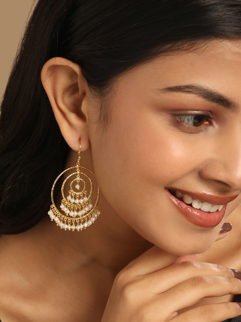 Nuyug 18k Triple Pearl Hoop Anti Tarnish Earrings