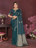 Joban Fashion Teal Floral Banarasi Silk Sarees