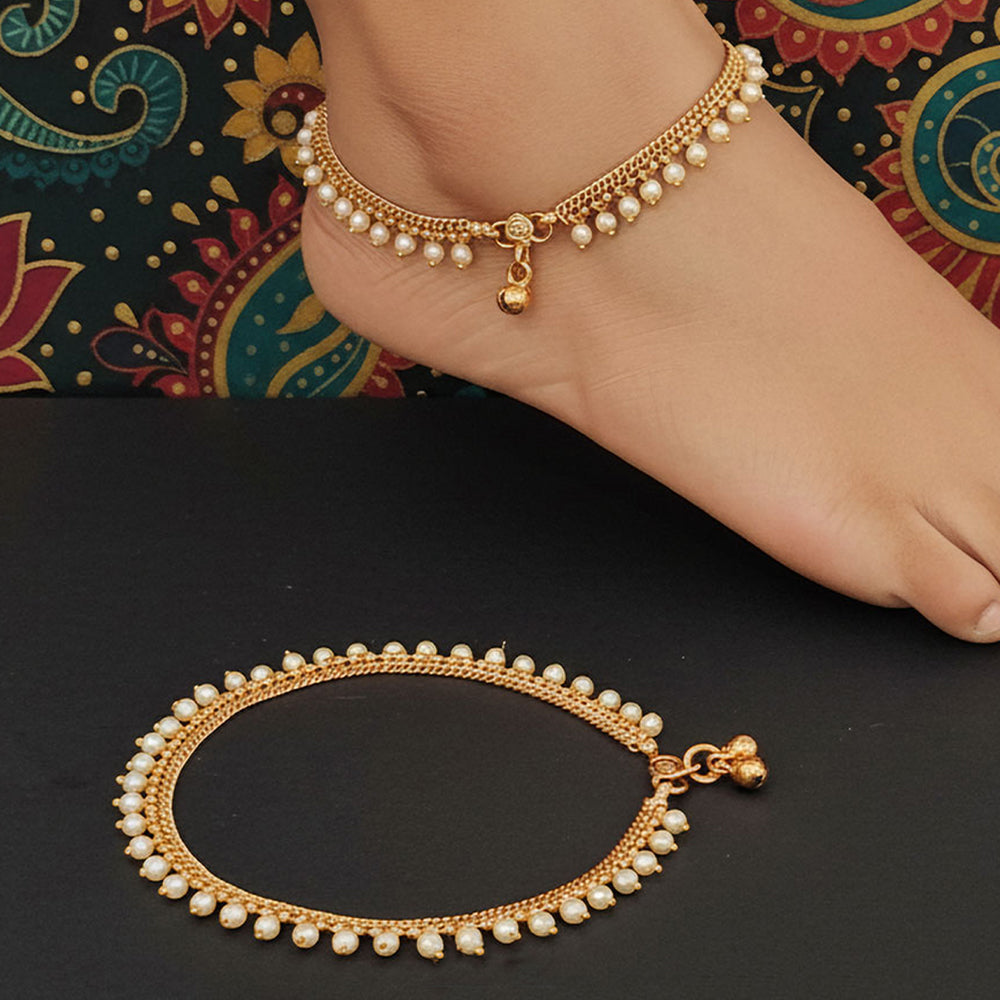 JS Fashion High Gold Classic Pearl Party Wear Payal for Women & Girls