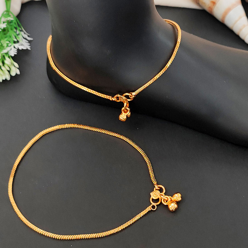 JS Fashion High Gold Plain Chain Payal with Ghungroo for Women & Girls