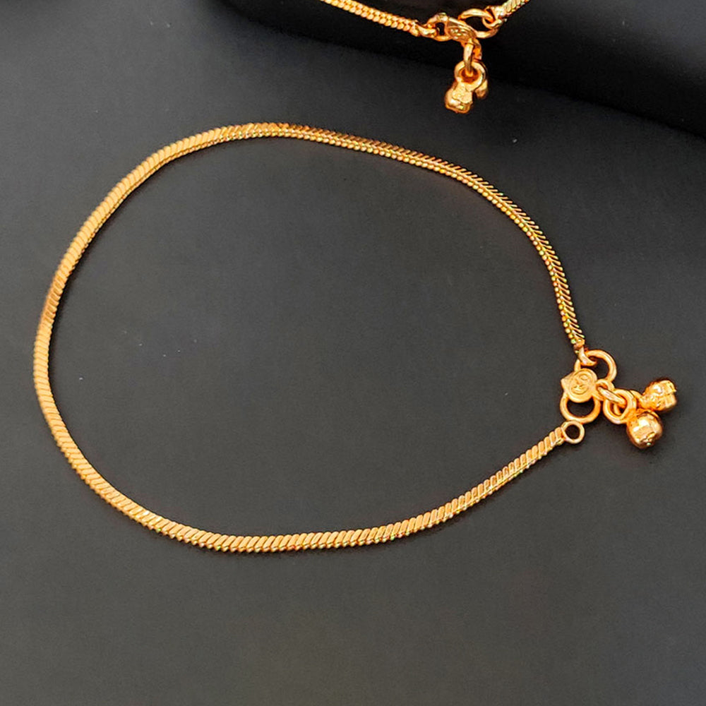 JS Fashion High Gold Plain Chain Payal with Ghungroo for Women & Girls