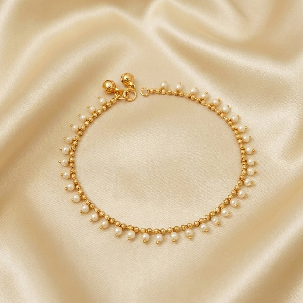 JS Fashion High Gold Fancy Pearl Anklet for Women & Girls