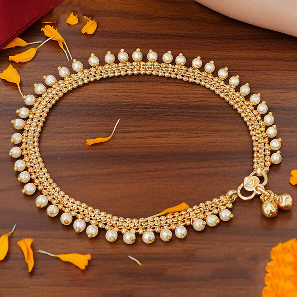 JS Fashion Premium Pearl Beaded Fancy Payal Anklet for Women & Girls