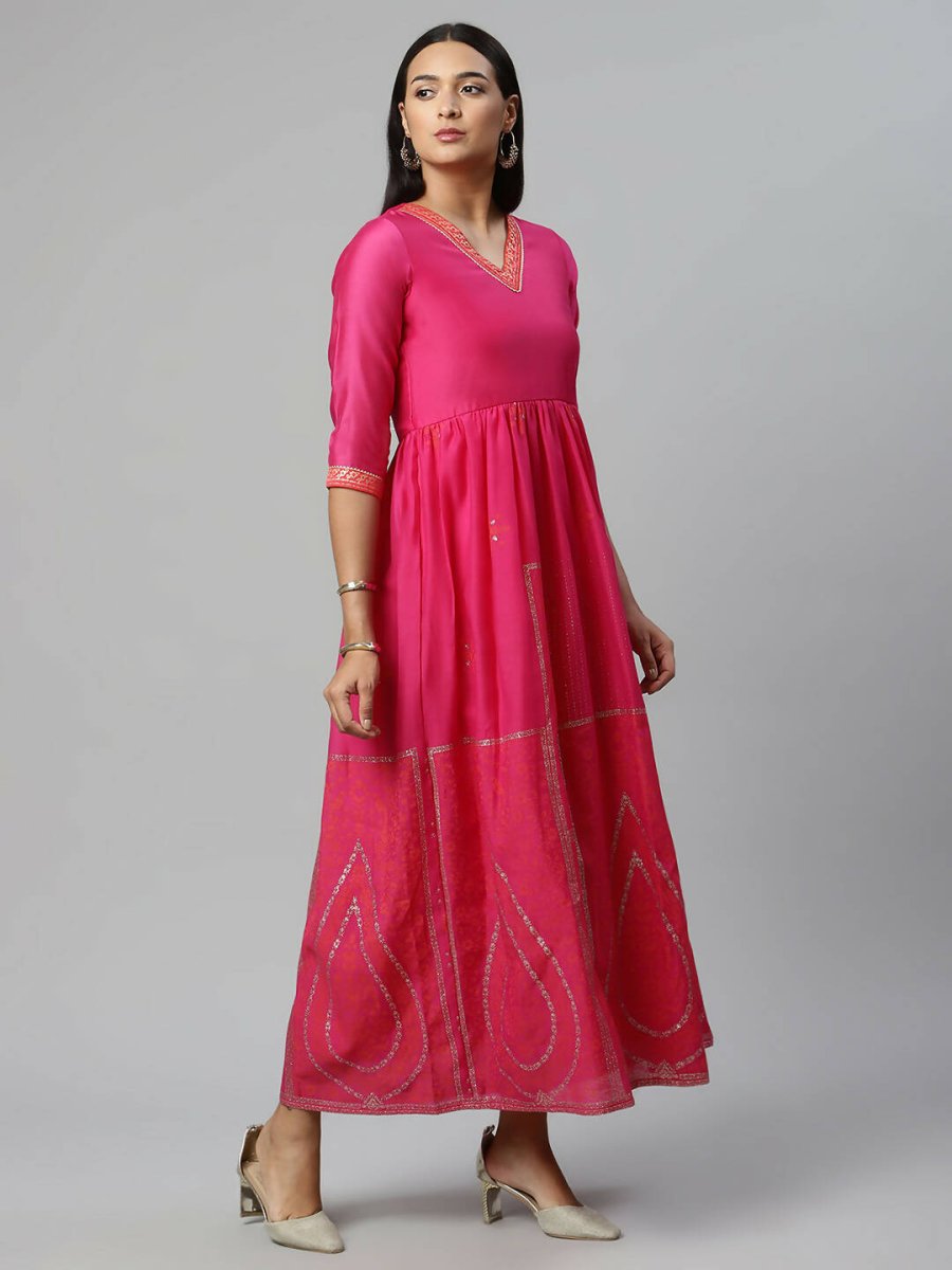 Ahalyaa Womens Pink Crepe Printed Dress