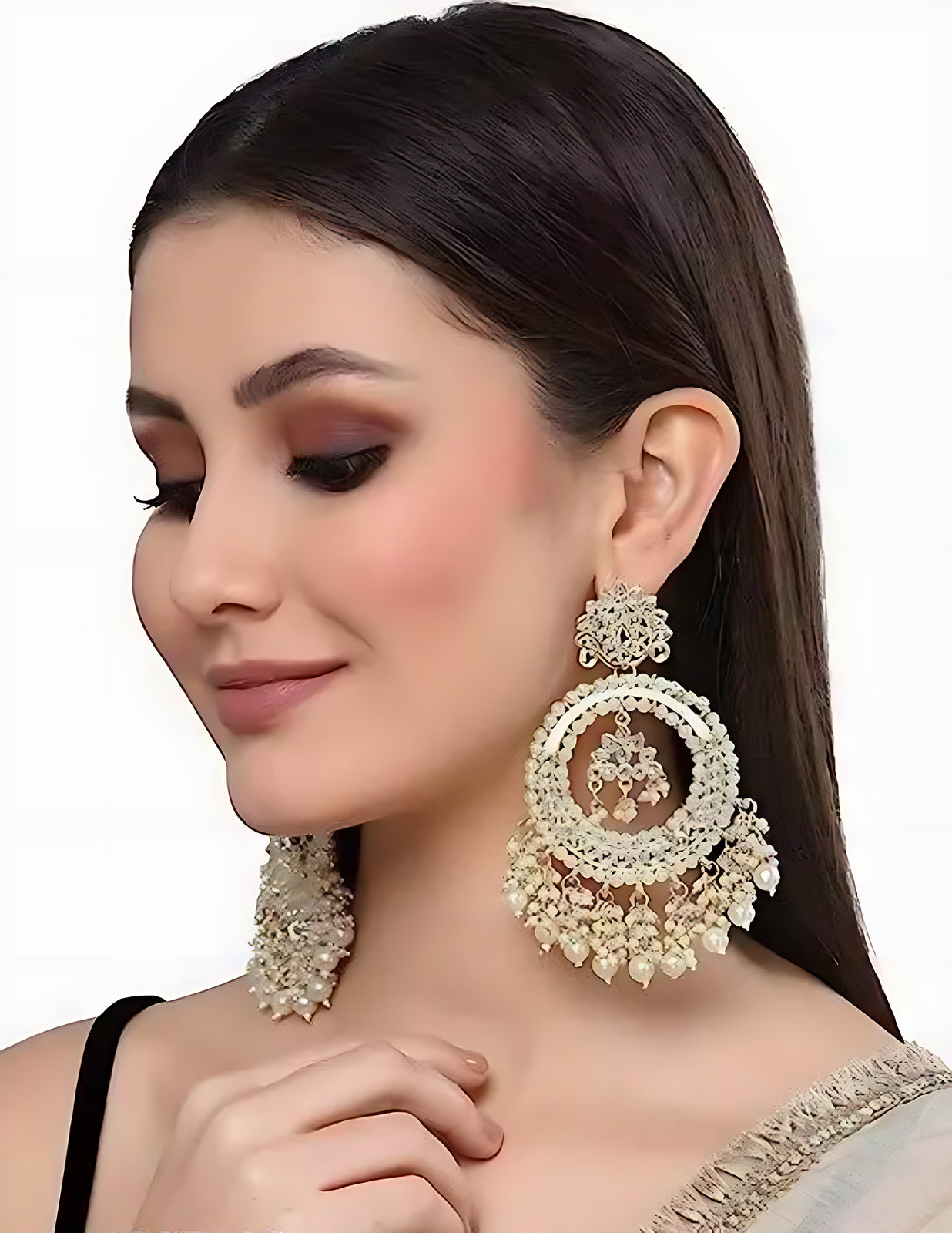 Jewel City Luxurious Pearl Chandelier Earrings - Traditional Indian Kundan Style Statement Jewelry for Wedding & Festive Wear