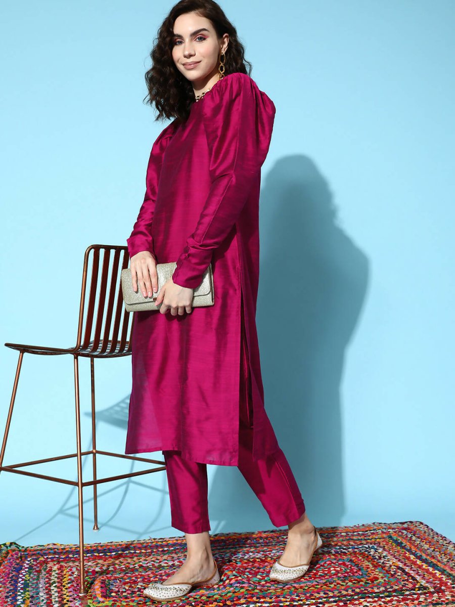 Ahalyaa Women's Traditional wear Kurta Set - Burgundy