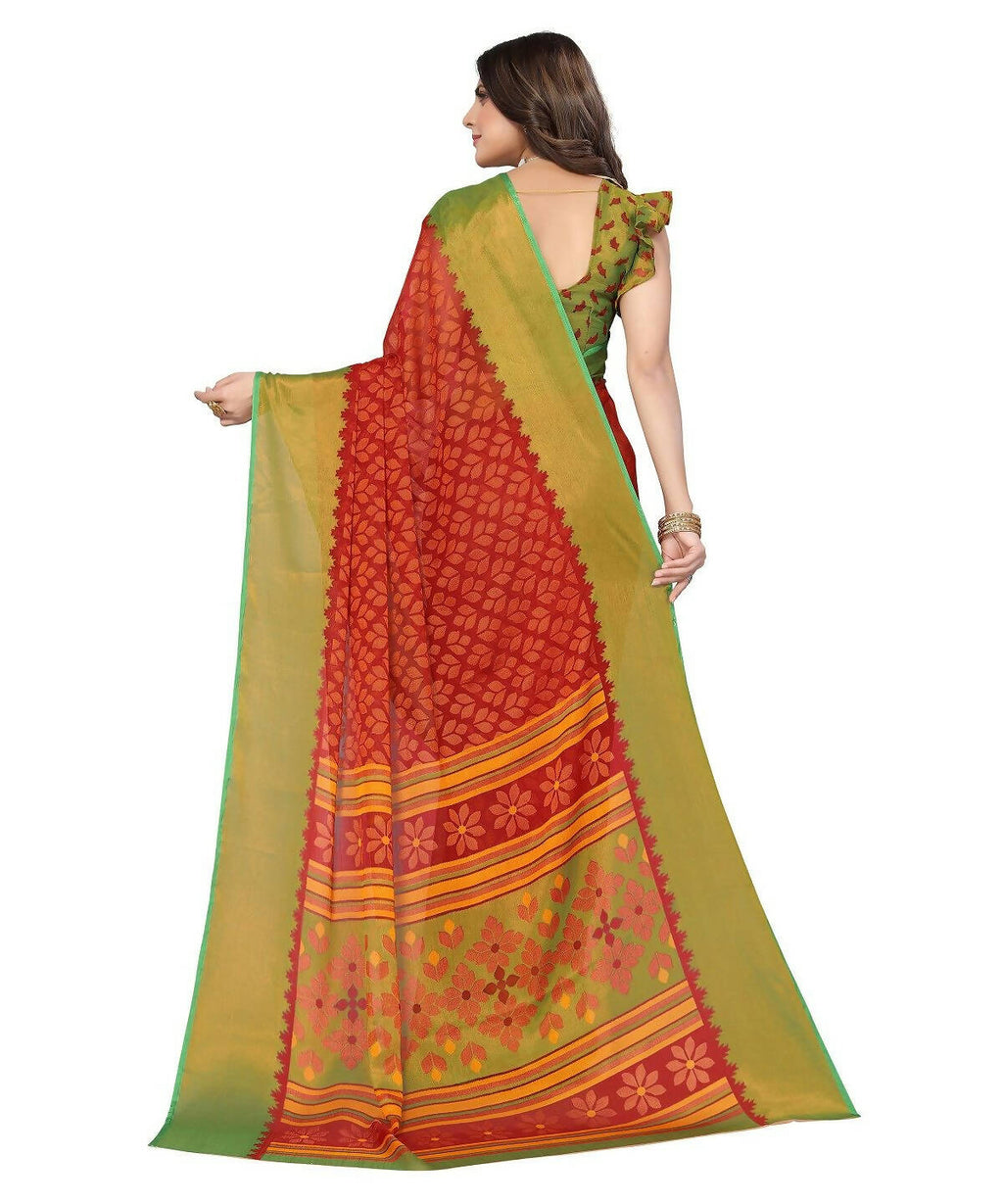 Vamika Red Chiffon Brasso Bollywood Style Woven Saree (ALIZA RED)