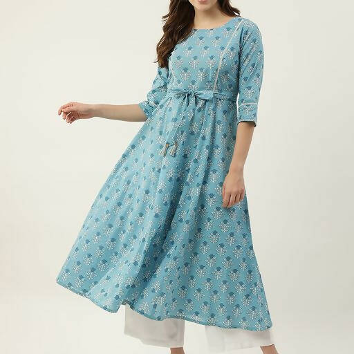 FIORRA Women's Sky Blue Cotton Kurta