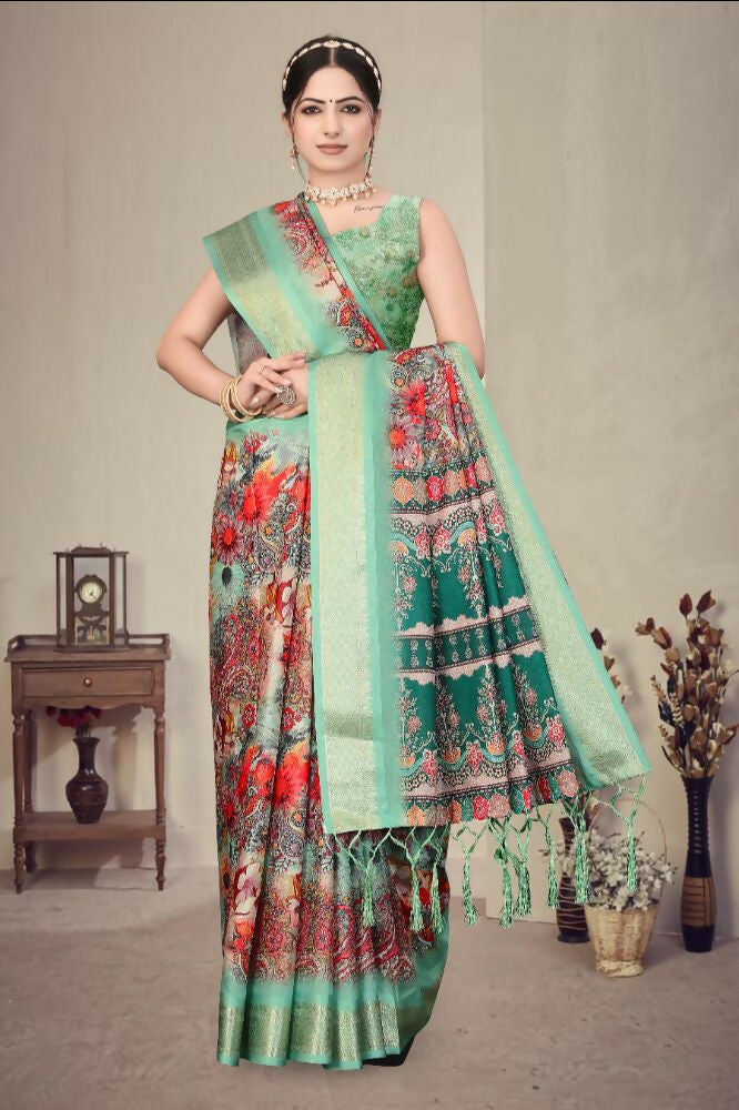 PR Fashion Multi Heavy Rich Cotton Silk Digital Print & Jacquard Saree