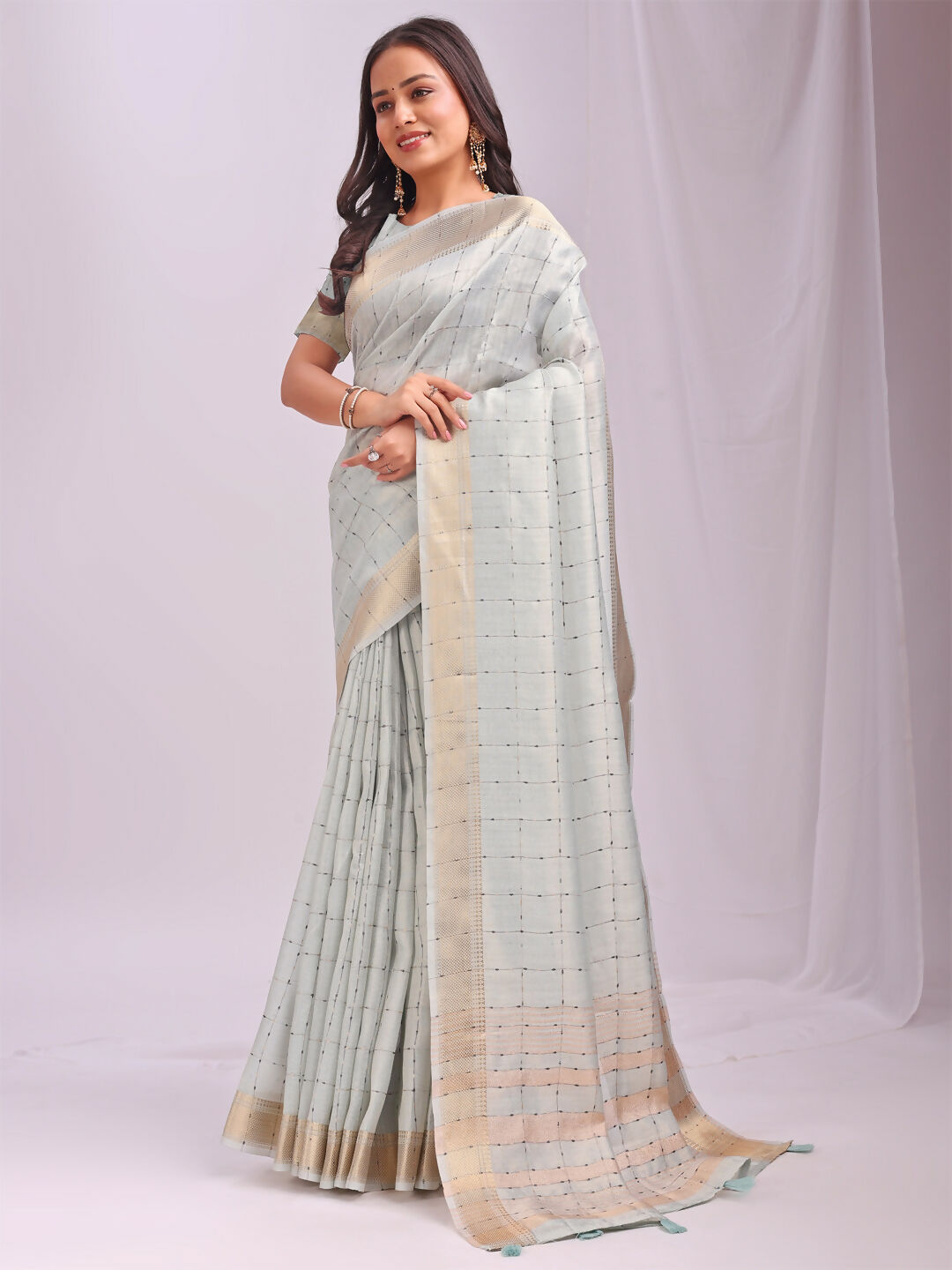 Shree Shyam Fashion Organza Sky Blue Saree