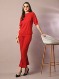 Myshka Women's Red Solid Boat Neck Party Top