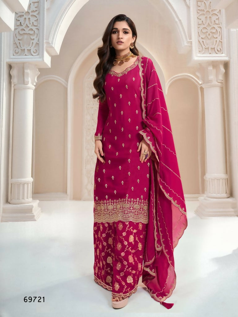 Vastranavya Exquisite Pink Heavy Chinon with Embroidered & Sequins Work Salwar Suits