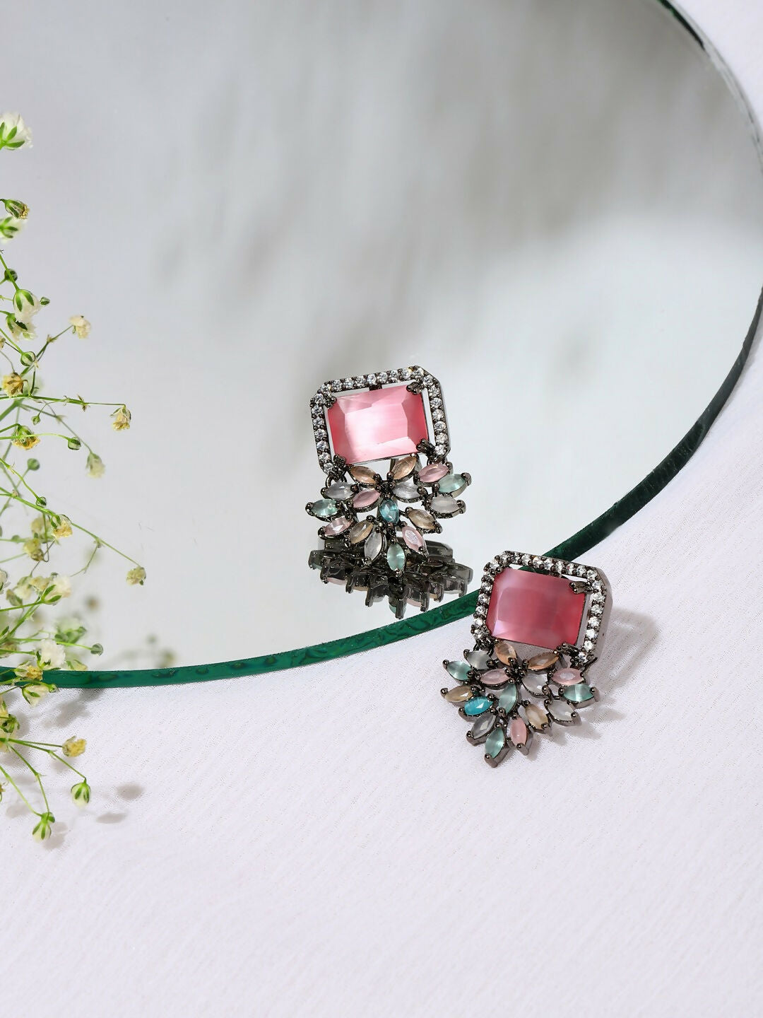 Blush Pink Stone Earrings- Ruby Raang