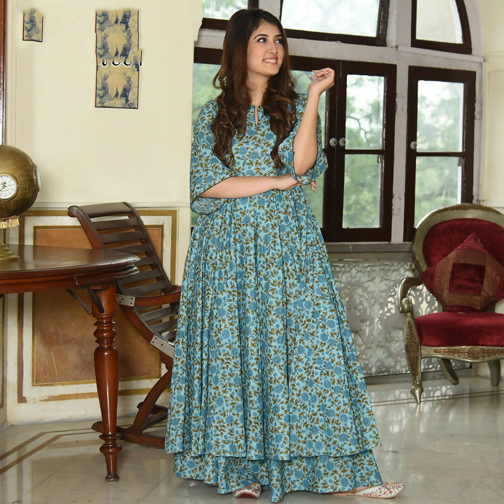 PartyWear Designer Sky Blue Pure Maslin Palazzo Suit - Anbazaar