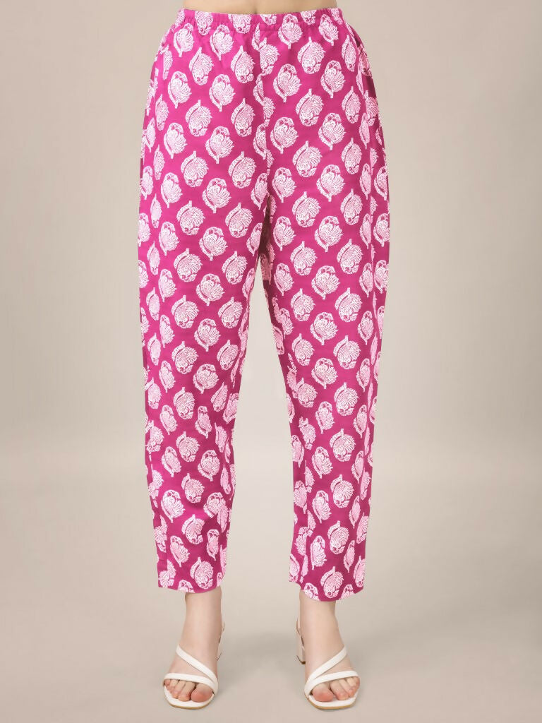 Jyoti Fashion Women's Pink Rayon Print with Embroidery & Fancy Lace Work Kurta with Trouser & Dupatta
