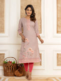 Yufta Peach Cotton A-Line Kurta With Digital Print