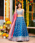 Jyoti Fashion Gorgeous Blue Sequins with Thread & Zari Embroidery Chinon Lehenga Choli with Dupatta