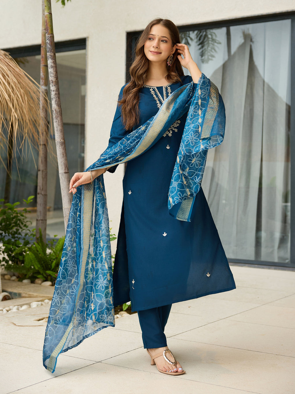 The52 Beautiful Embroidery Work with Rayon Fabric Straight Kurta, Pant and Dupatta Set