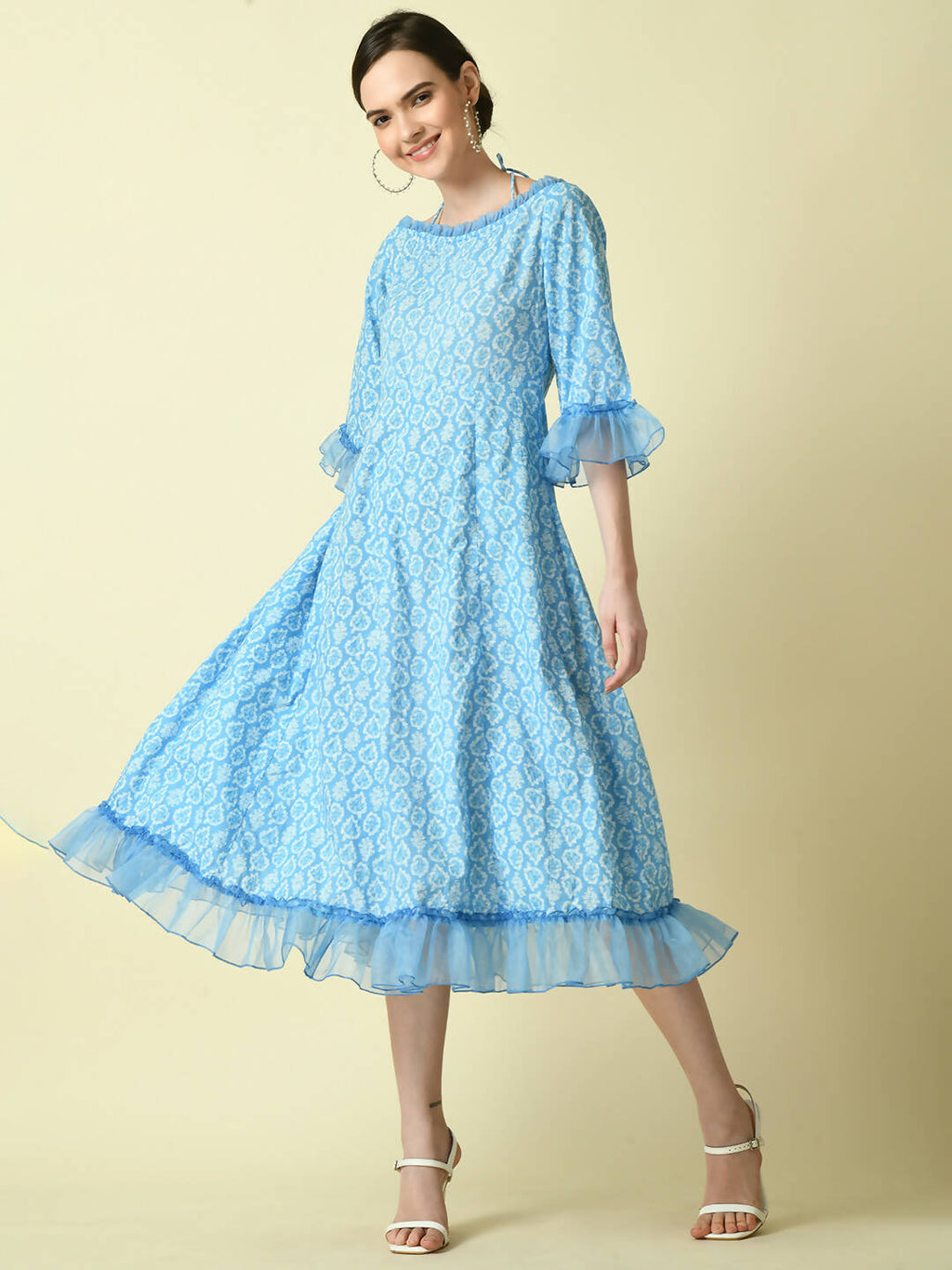Myshka Women's Blue Empire Printed Dress