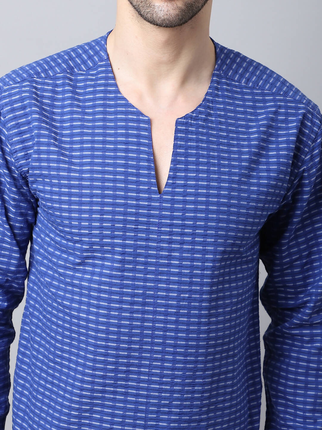 Even Apparels Blue Pure Cotton Round Neck Slit Men's Kurta
