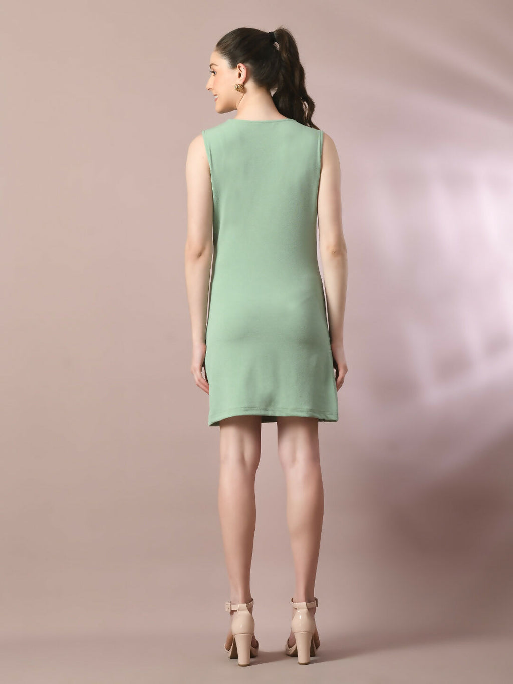 Myshka Women's Sea Green Solid Cowl Neck Bodycon Party Dress