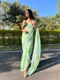 Vamsee Green Chiffon Designer Saree