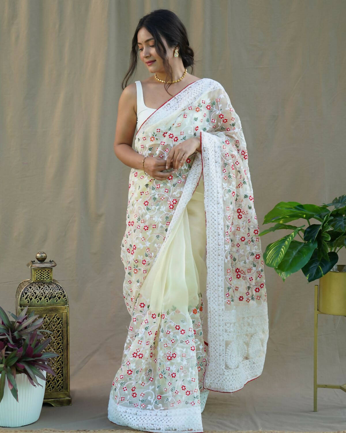 Vamsee Yellow Organza Saree