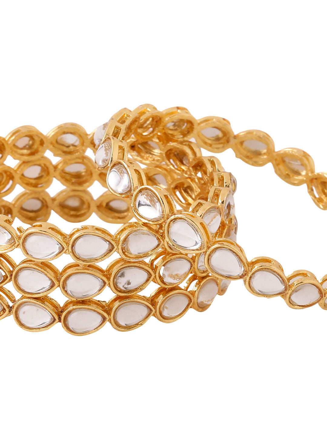 NVR Women's Set of 4 Gold-Polished Kundan Studded Traditional Bangles