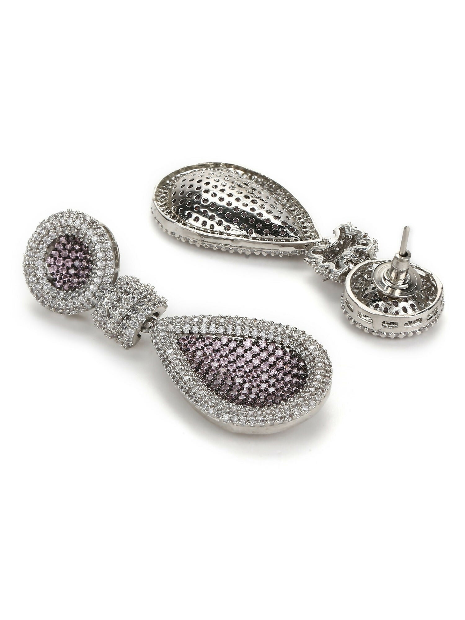 Purple and Silver Tone Stone Earrings - Ruby Raang