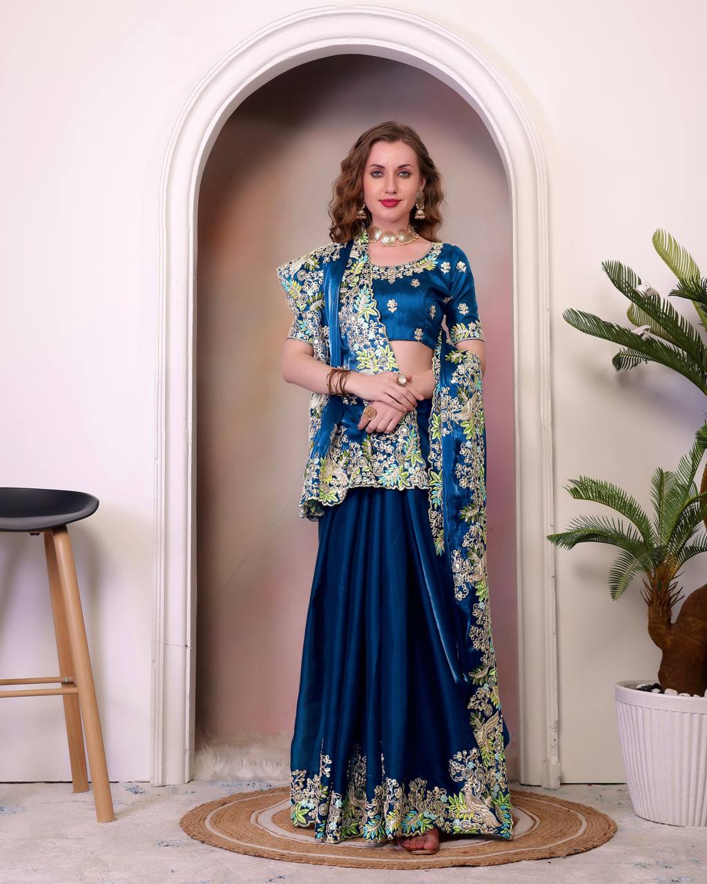 Teeya Creation Blue Color Zimichhu Silk Heavy Work Saree