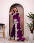 Teeya Creation Wine Color Zimichhu Silk Heavy Work Saree