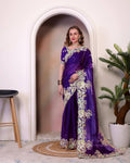 Teeya Creation Purple Color Zimichhu Silk Heavy Work Saree