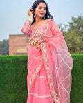 Teeya Creation Light Pink Color Net Fabric Pearl Work Heavy Embroidery Work Saree