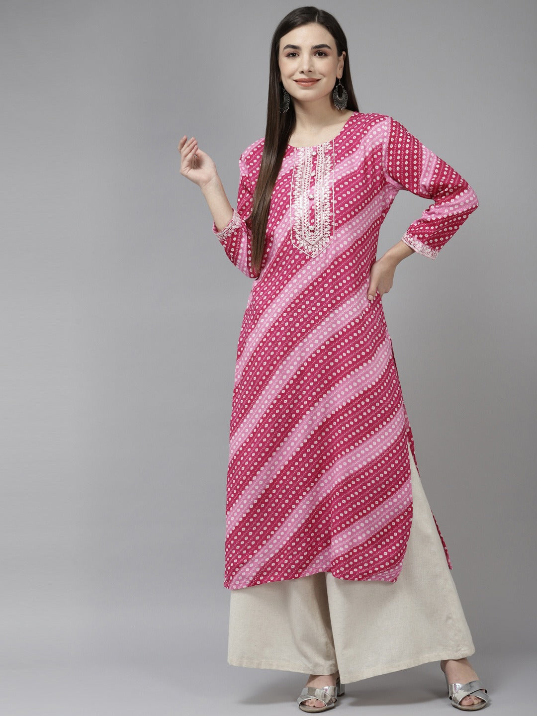 Yufta Pink Embroidered Kurta