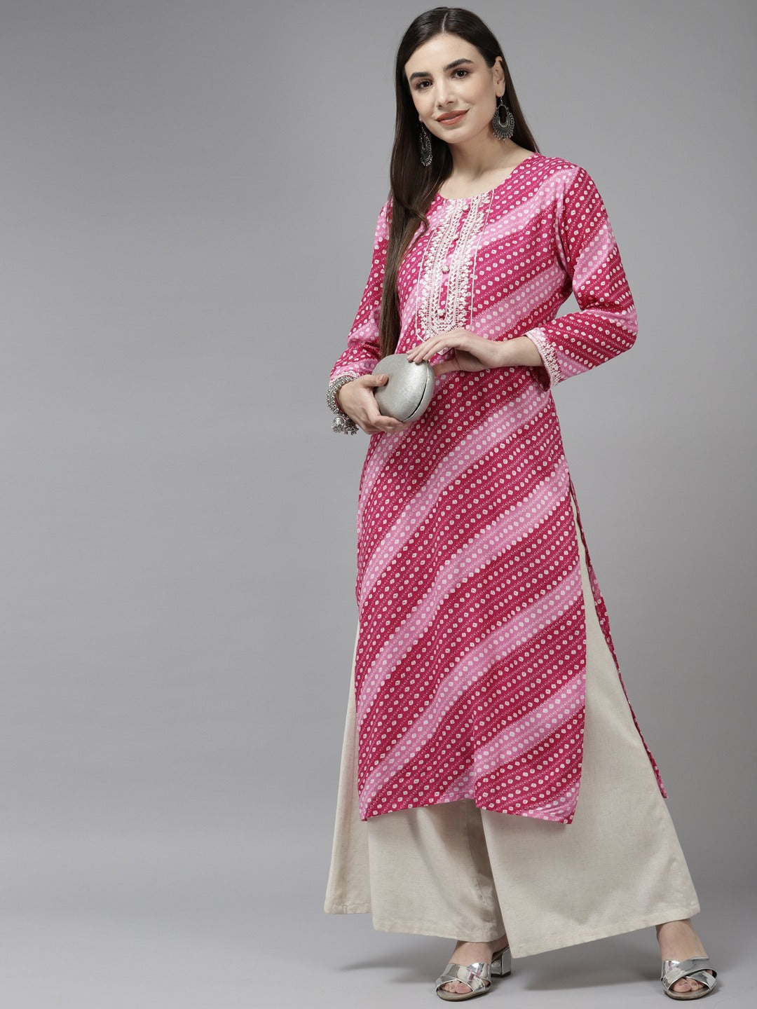 Yufta Pink Embroidered Kurta