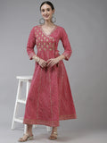 Yufta Pink Ethnic Motifs Maxi Dress
