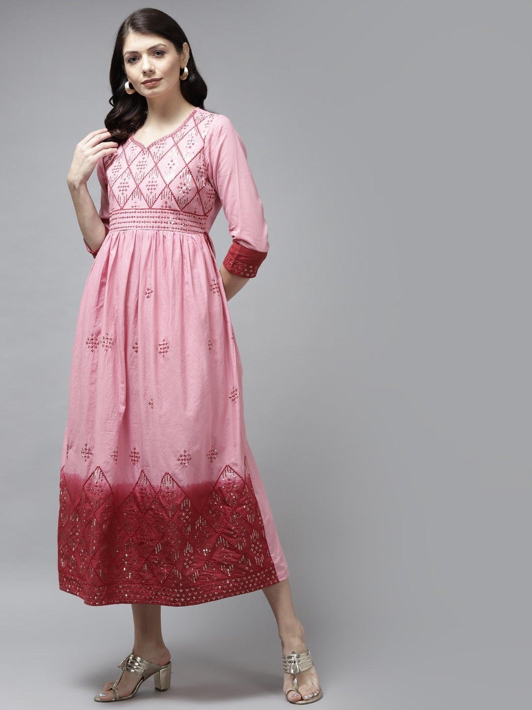 Yufta Pink & Maroon Ethnic Dress