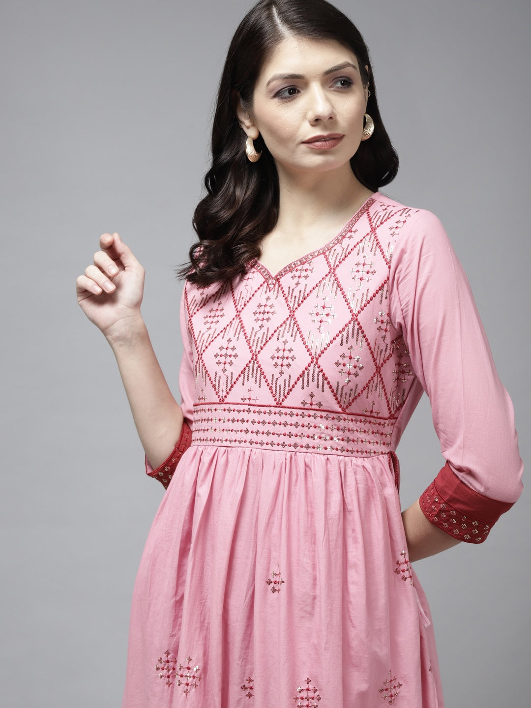 Yufta Pink & Maroon Ethnic Dress